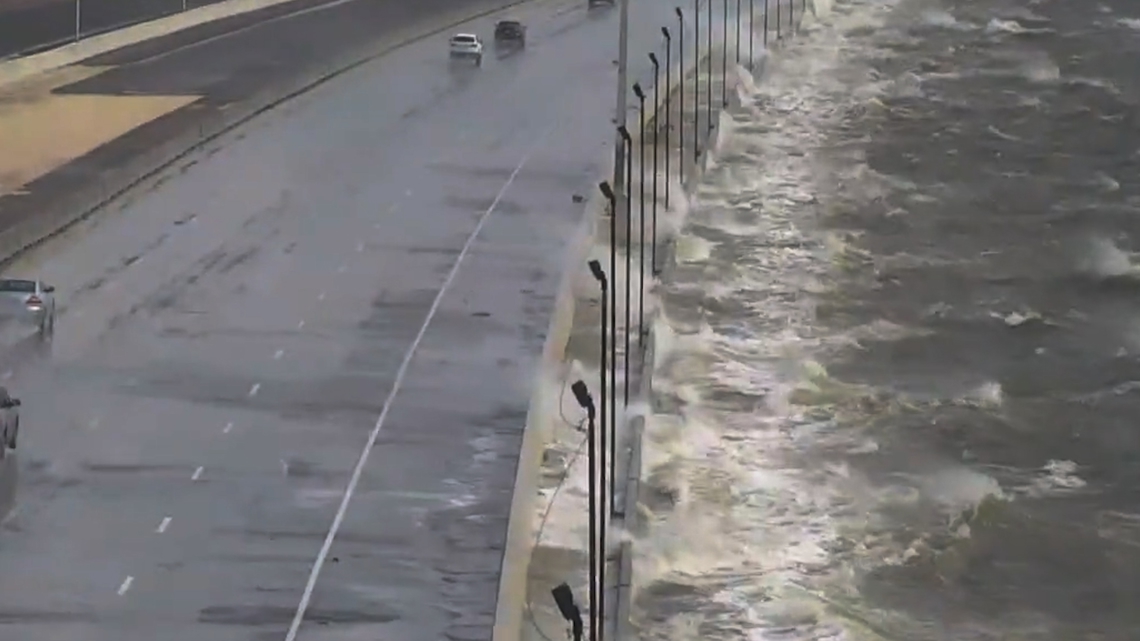 Hurricane Helene Waves crash onto Howard Frankland Bridge