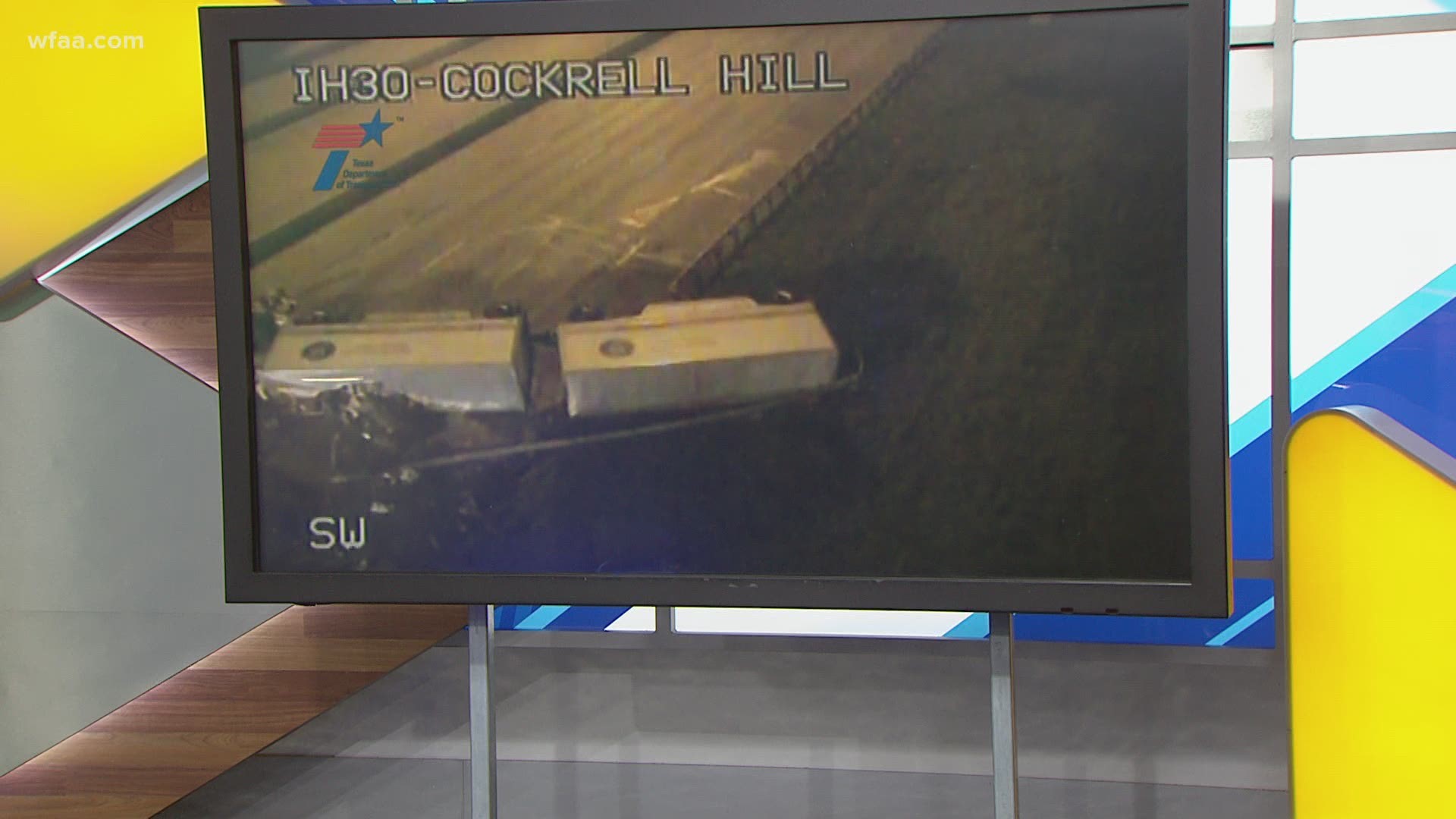 As of 6 a.m., all westbound lanes are blocked on Interstate 30 at Cockrell Hill Road due to the accident.