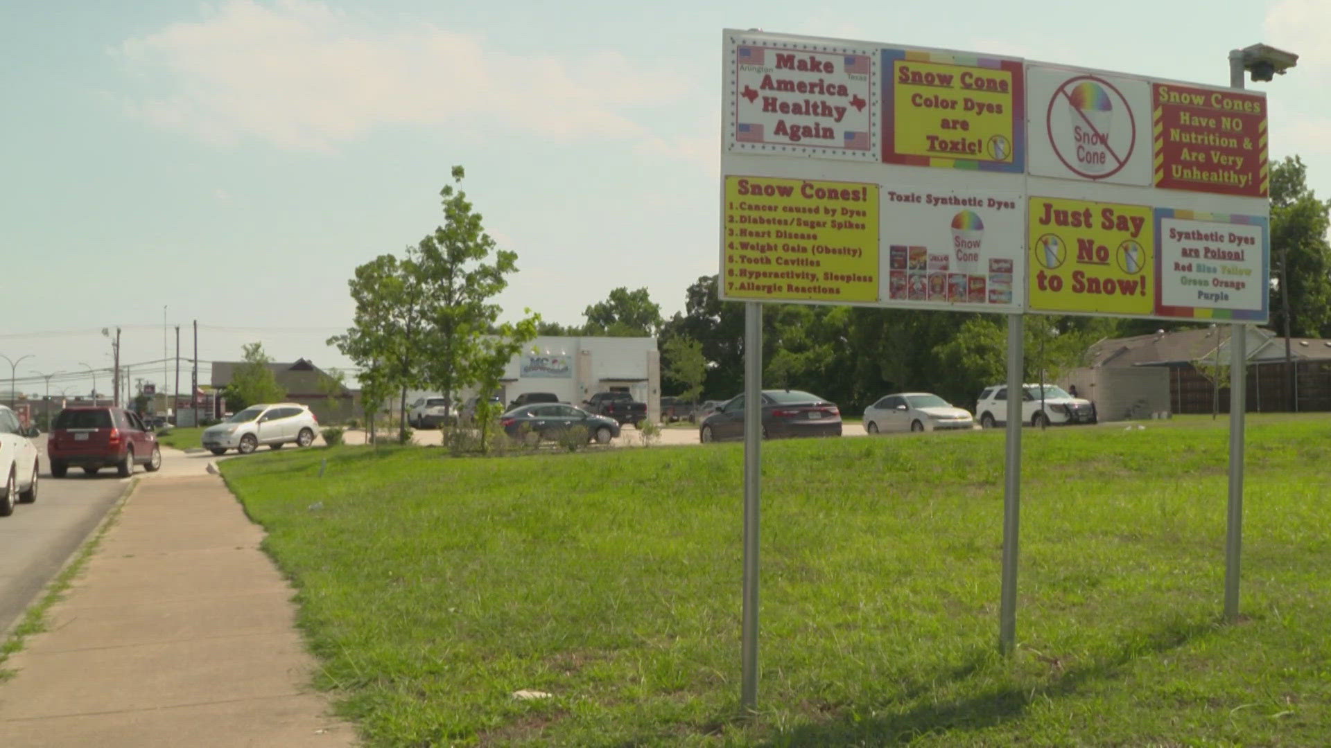 The sign has received lots of attention on social media. It's posted next to M-C Snow Cones, where customers like McFarland continue to visit.