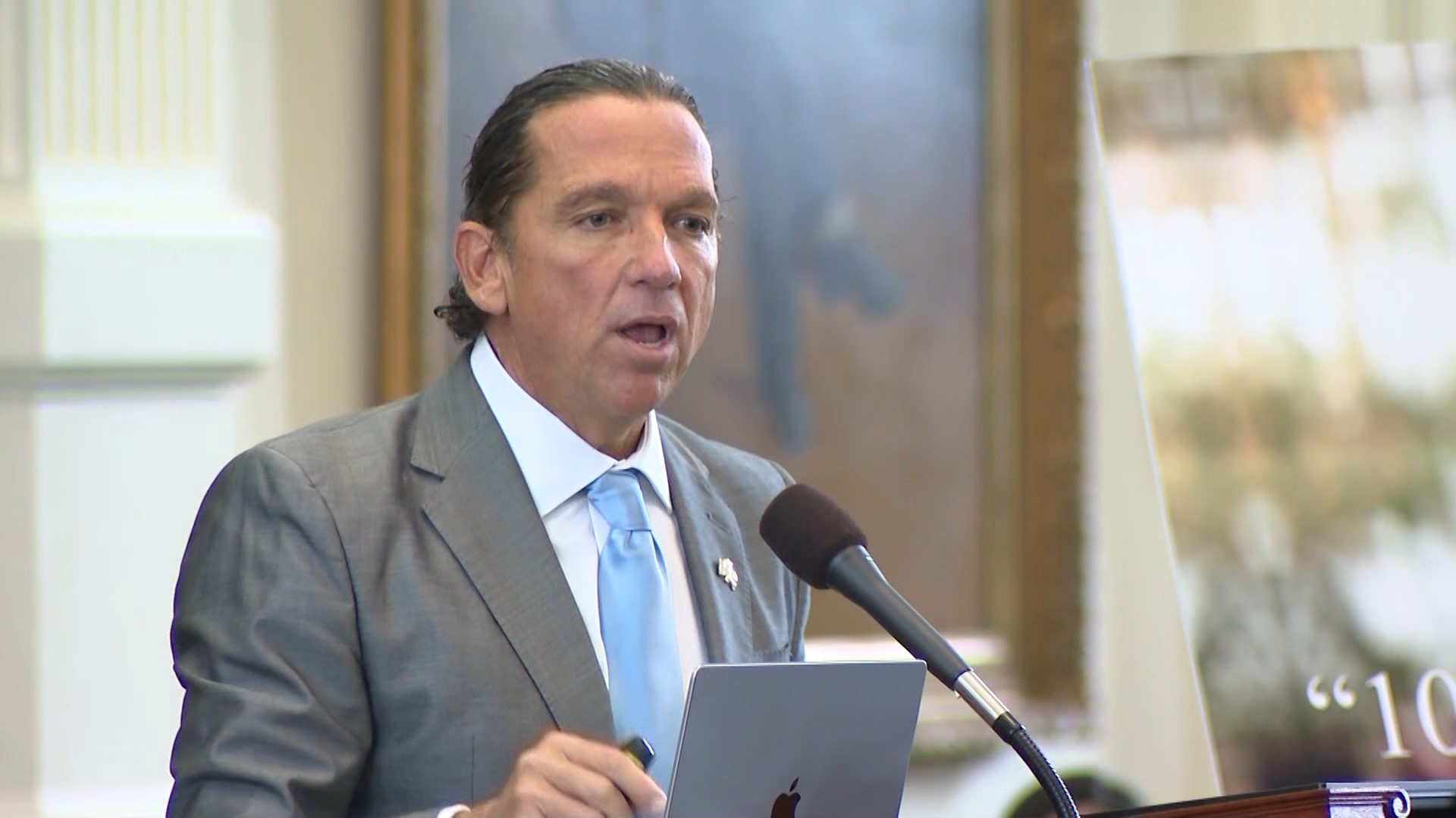 Attorney Tony Buzbee gives closing arguments during Ken Paxton's impeachment trial on Friday.