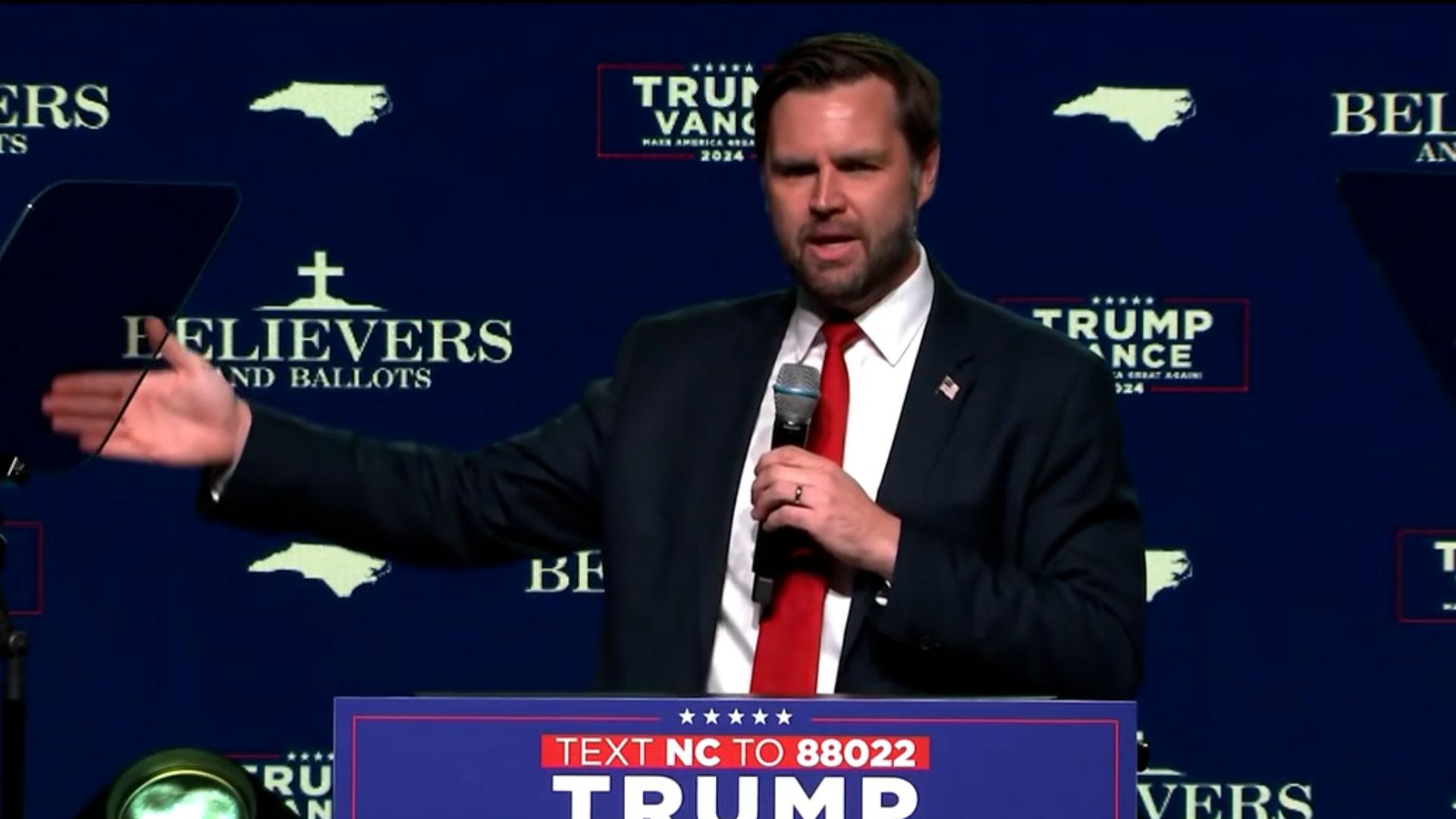 Sen. JD Vance gave a speech at the Believers and Ballots campaign event in Charlotte, North Carolina, on September 23, 2024.