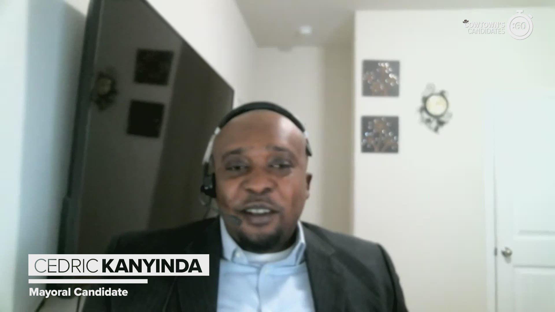 Here's a breakdown of candidates in 60 seconds. This is candidate Cedric Kanyinda.