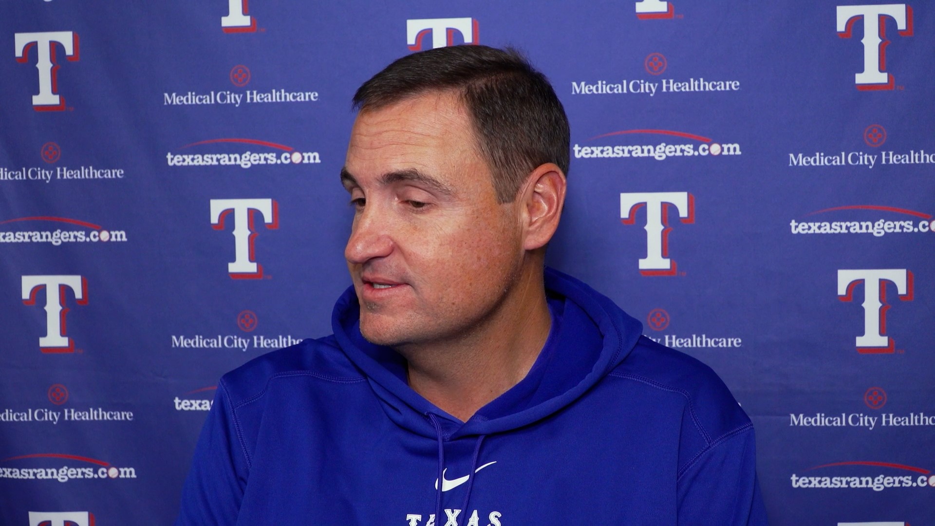 Texas Rangers General Manager Chris Young met with the media upon the team's return to spring training. Courtesy of the Rangers.