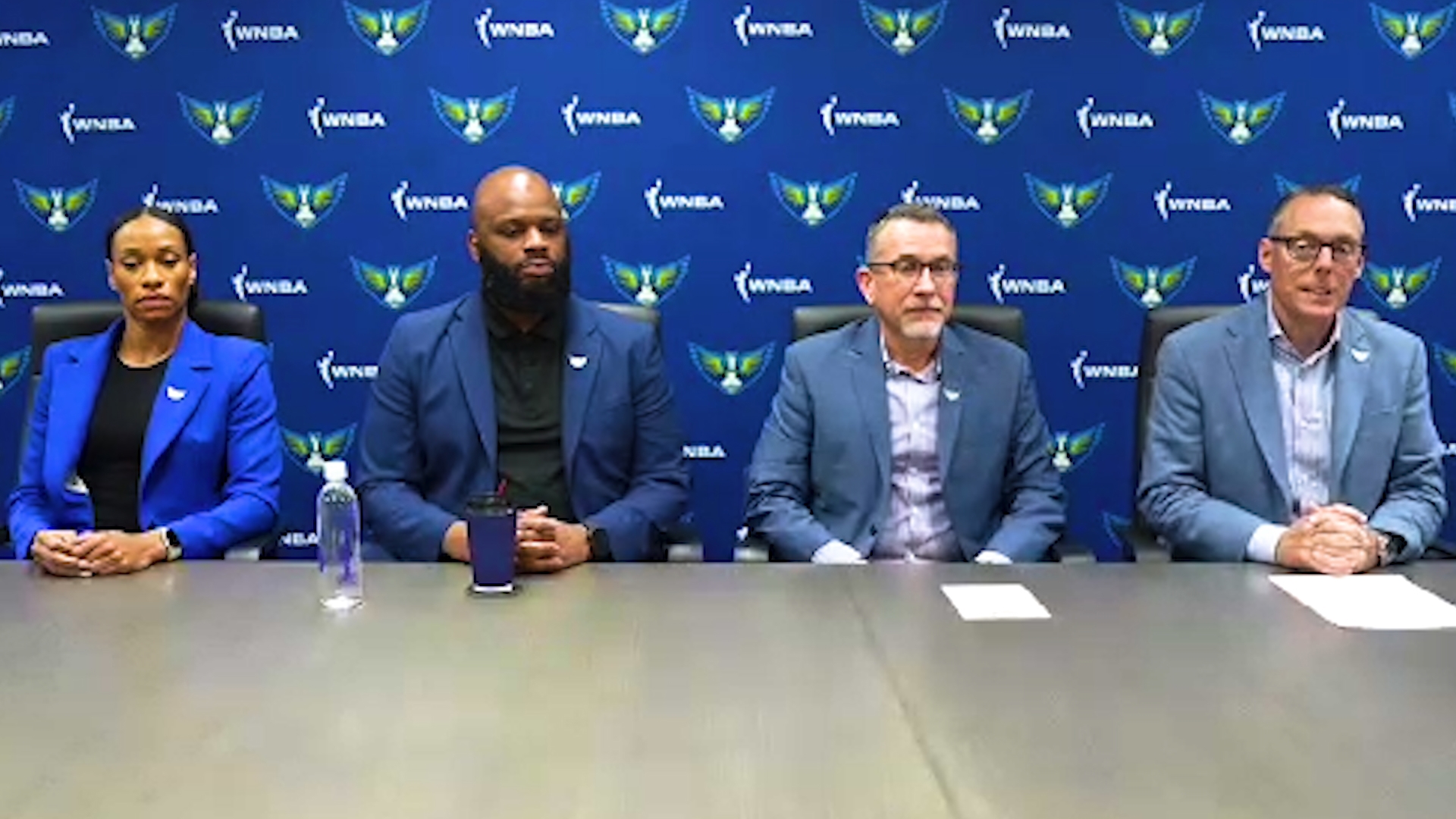 Dallas Wings CEO Greg Bibb, General Manager Curt Miller, Assistant General Manager Travis Charles and Assistant General Manager Jasmine Thomas speak to the media.