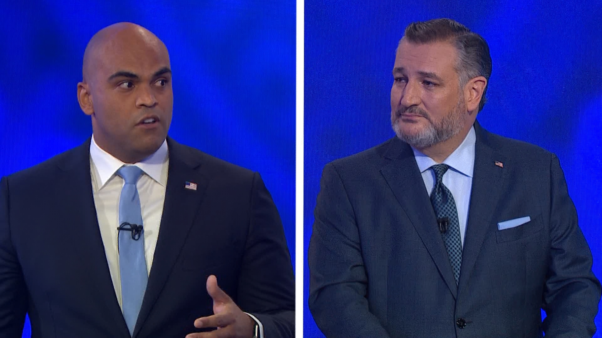 Sen. Ted Cruz and Rep. Colin Allred take the stage at WFAA's studios in downtown Dallas in their first and only televised debate.