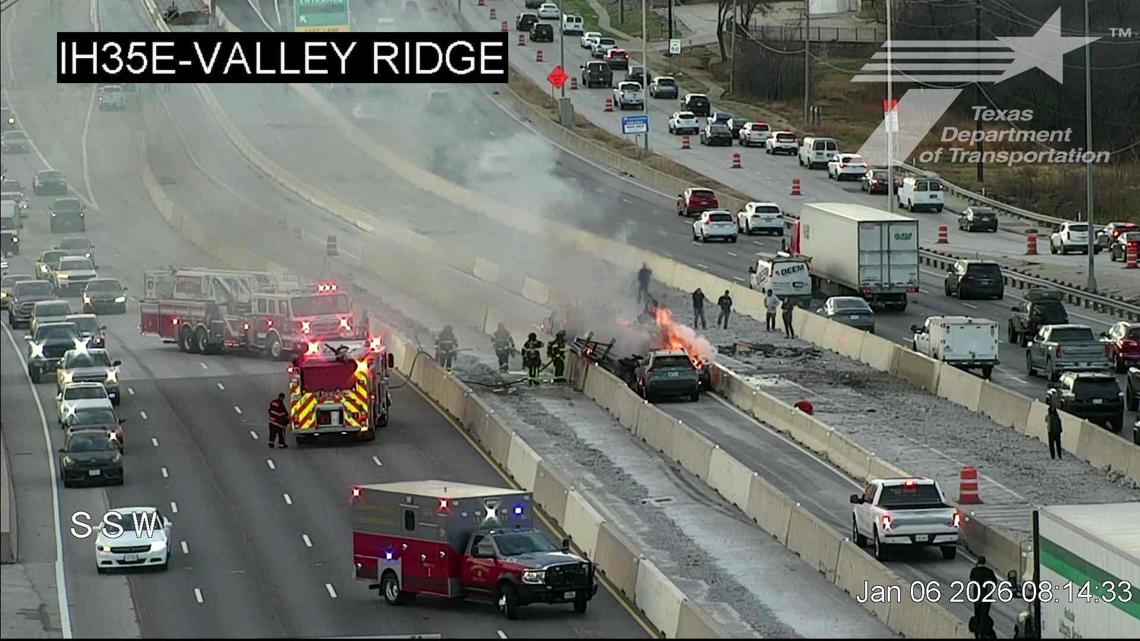 I-35E crash and fire causes traffic backup heading into Dallas
