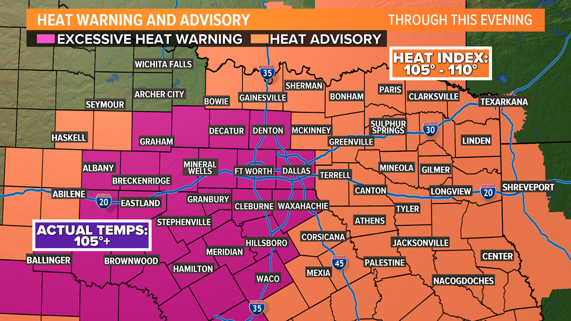 Excessive heat warning has been extended into the DallasFort Worth area through Saturday
