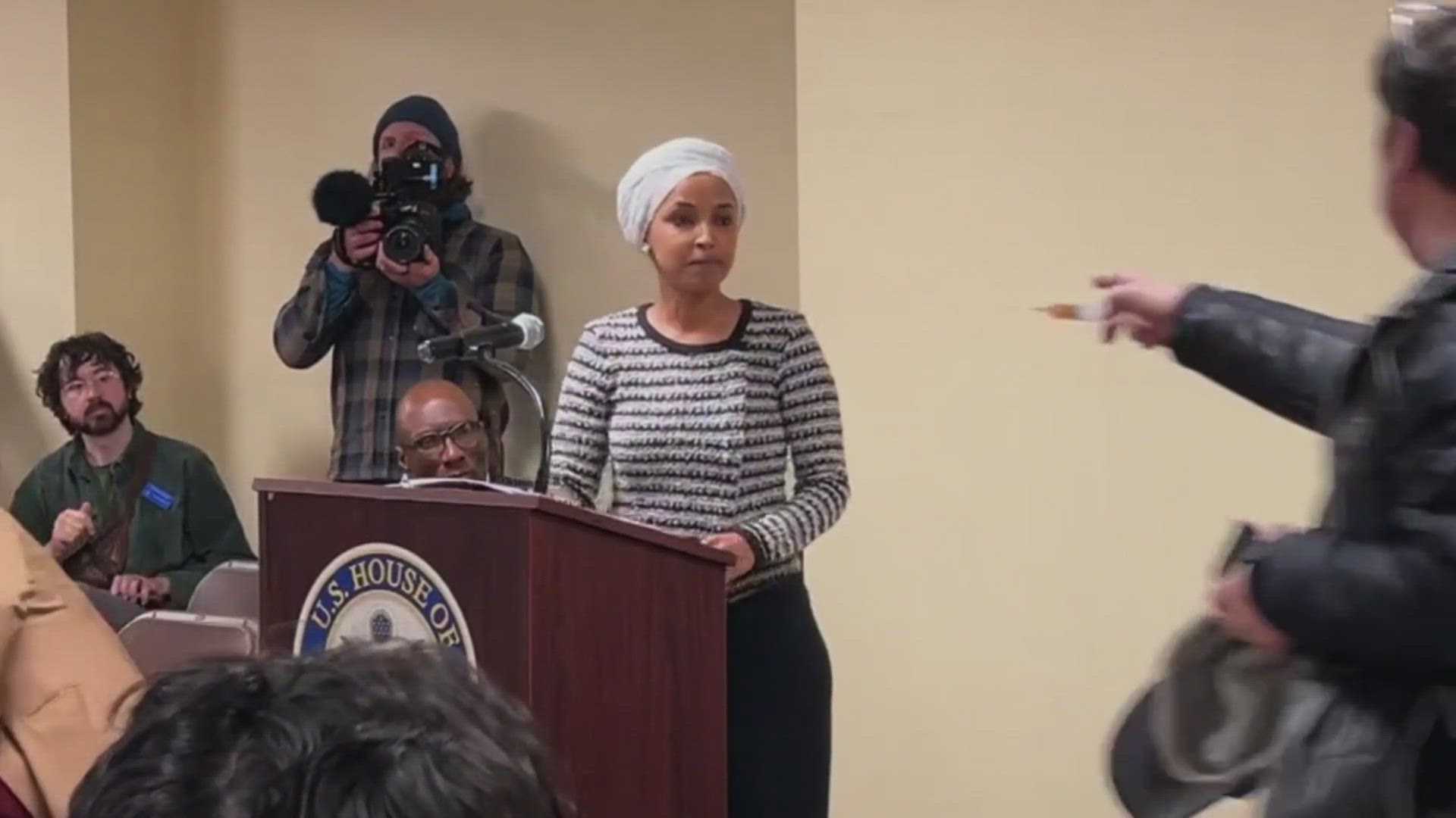 Man sprays liquid at US Rep. Ilhan Omar at Town Hall footage shows ...