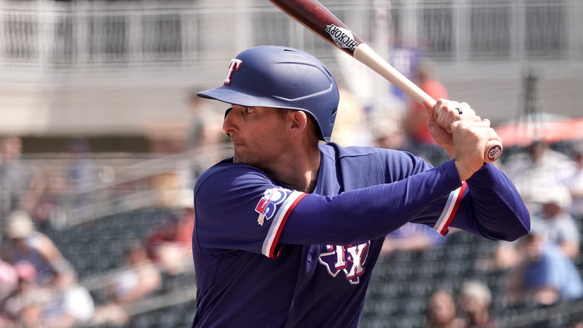Apr 11, 2022: Texas Rangers third baseman Brad Miller #13 makes a play to  first base for an out in the top of the third inning during an Opening Day  MLB game
