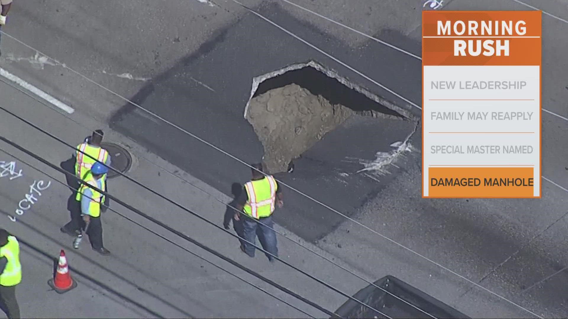 A big sinkhole opened up at Lake June Road and Prairie Creek Road in Pleasant Grove.