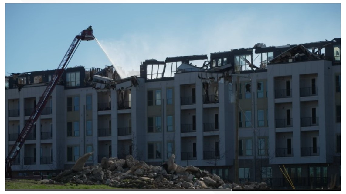Rowlett, Texas apartment fire Firefighters battle hotspots