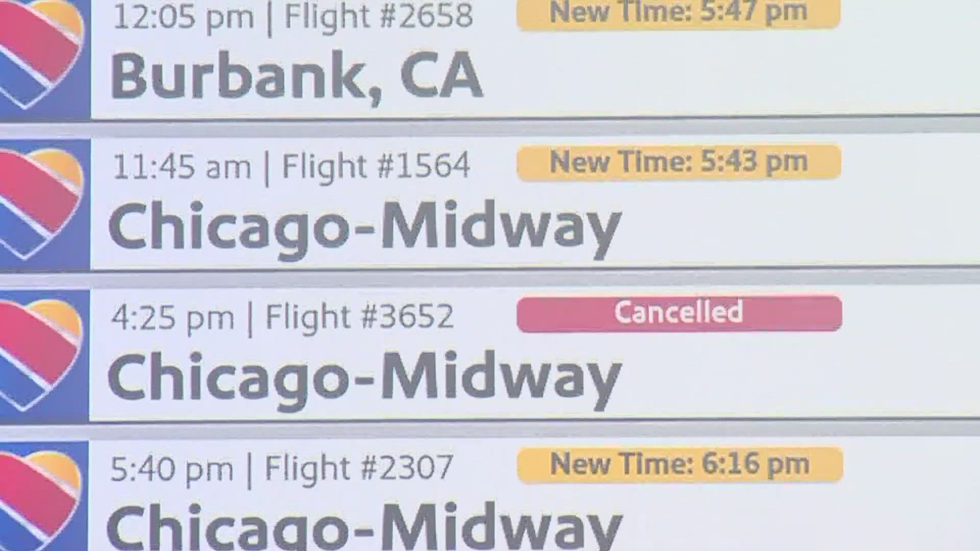 As showers and potentially severe storms moved through North Texas Wednesday, hundreds of flights were canceled at DFW Airport and Dallas Love Field. 