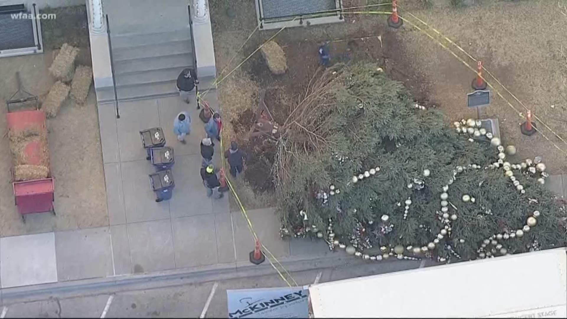 Windy day topples Christmas tree in downtown McKinney