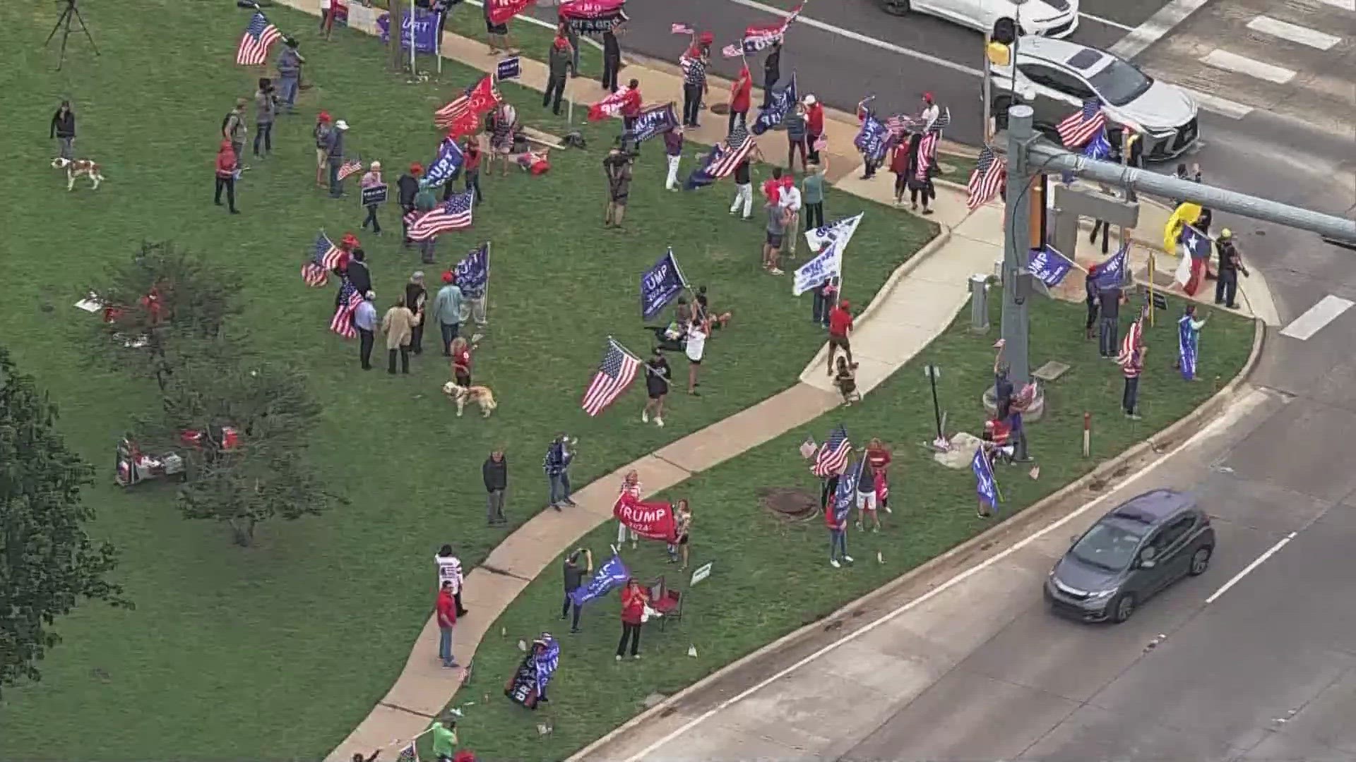 Supporters of Donald Trump gathered Tuesday in North Texas after the former president went to New York for arraignment in connection to a 34-count felony indictment.