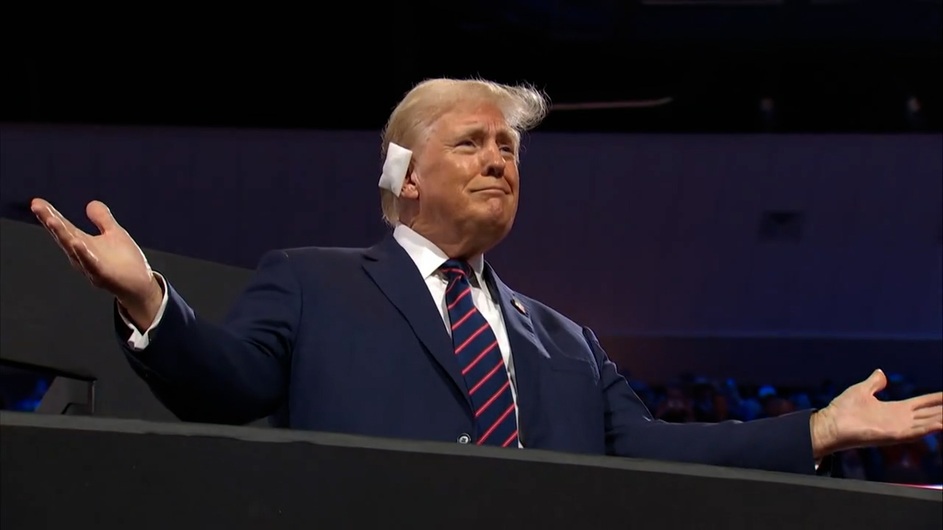 Former president Donald Trump appeared with bandaged ear at day 3 of the 2024 Republican National Convention.