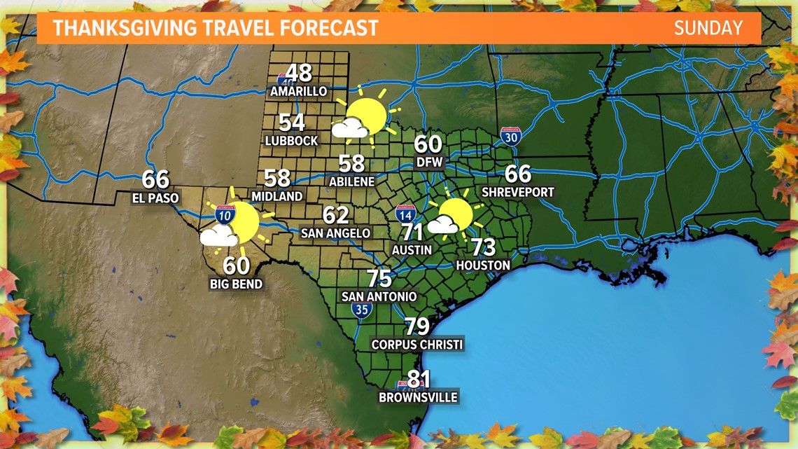 DFW weather Thanksgiving forecast, timing with rain expected