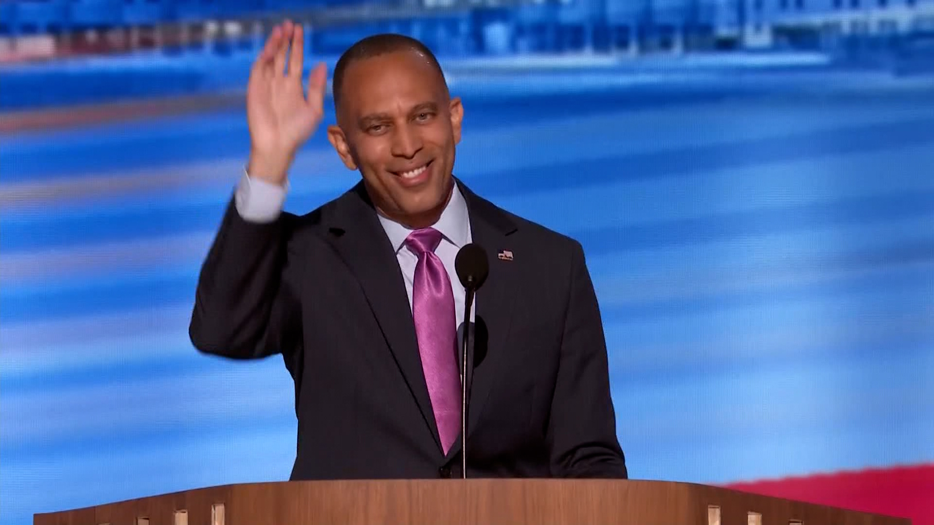 Rep. Hakeem Jeffries delivered a full speech on day three of the 2024 Democratic National Convention in Chicago, Illinois.