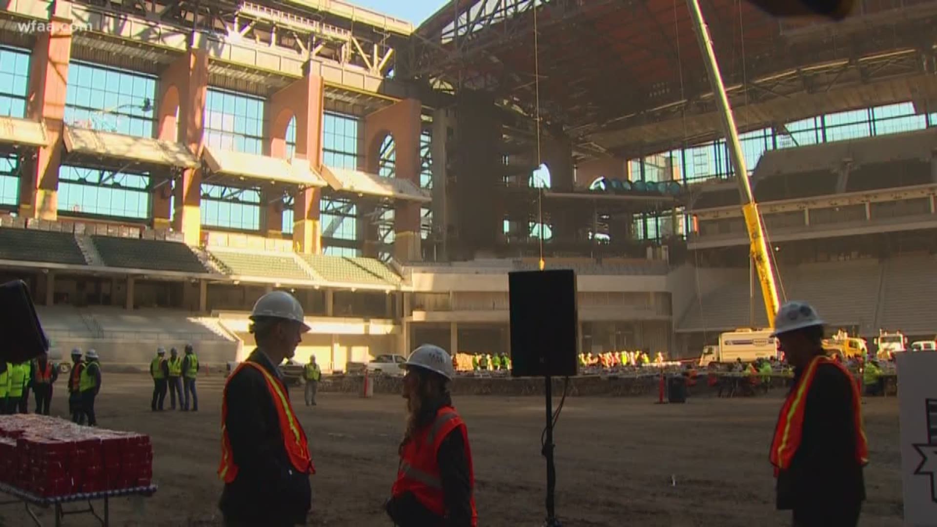 The new stadium is expected to open by mid-March. Officials say the construction remains on track despite a fire that broke out over the weekend.