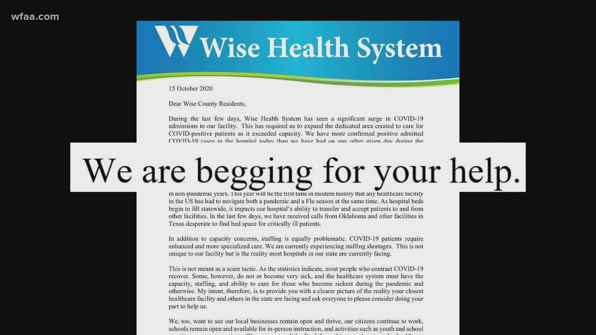 The CEO of Wise County Health posted a letter "begging" people for this help in stopping the spread of coronavirus.
