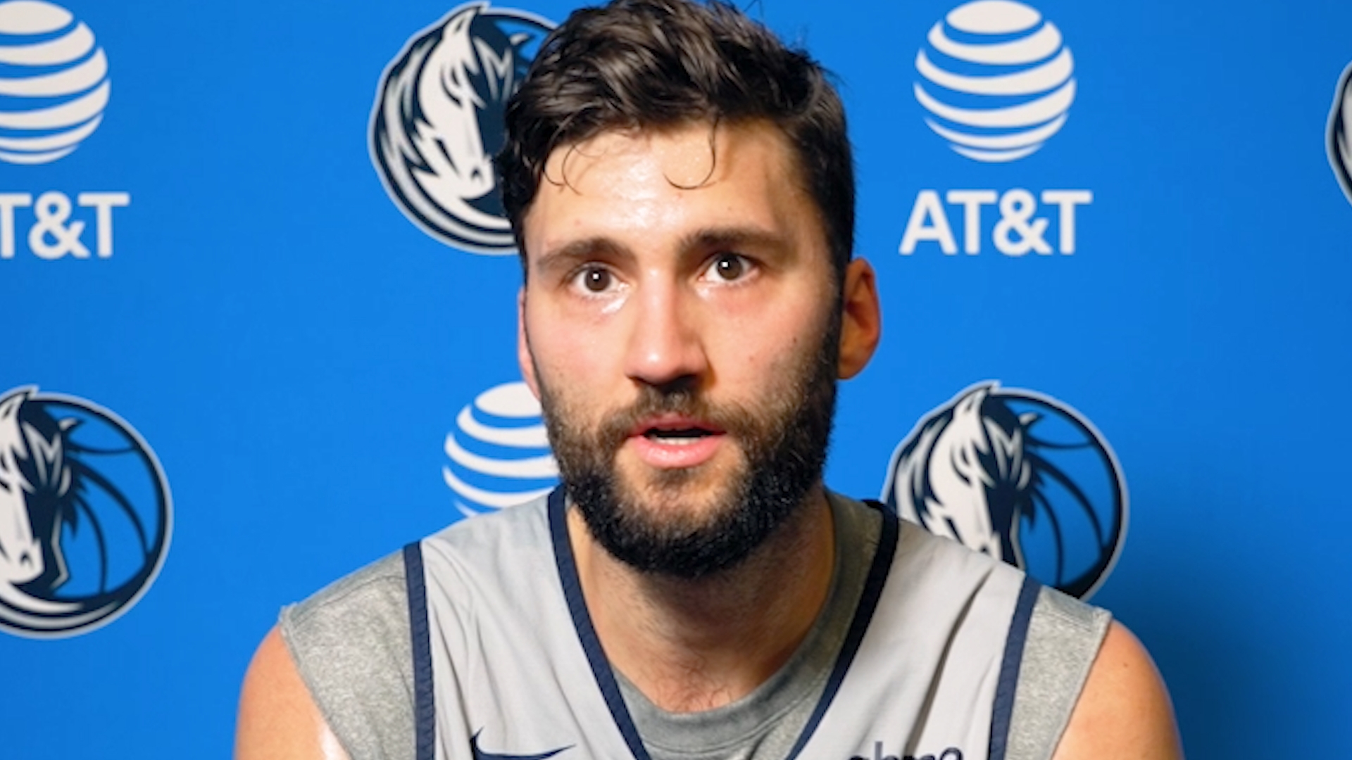 Dallas Mavericks power forward Maxi Kleber took questions from the media at a preseason practice on October 18, 2024.