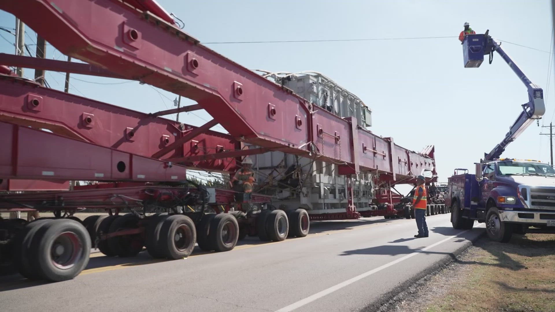 A convoy Wednesday delivered its 1.2 million pound load to the electricity generator. The machine will help deliver more power to more people, as the region booms.