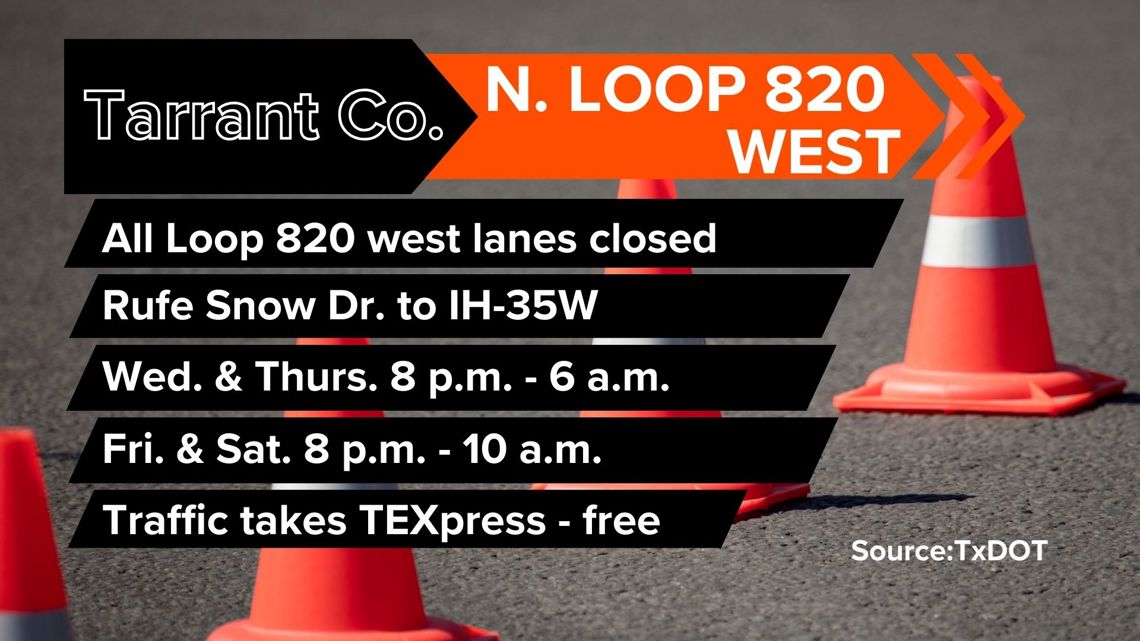Major overnight shutdowns planned for Loop 820 in Tarrant County | wfaa.com