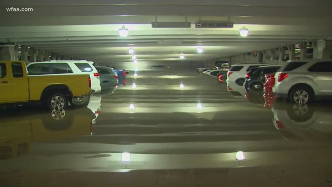 Cars Submerged At Dallas Love Field Parking Garage After Rainfall 