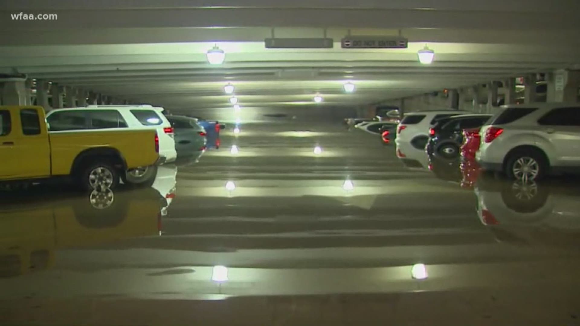 Cars submerged at Dallas Love Field parking garage after rainfall