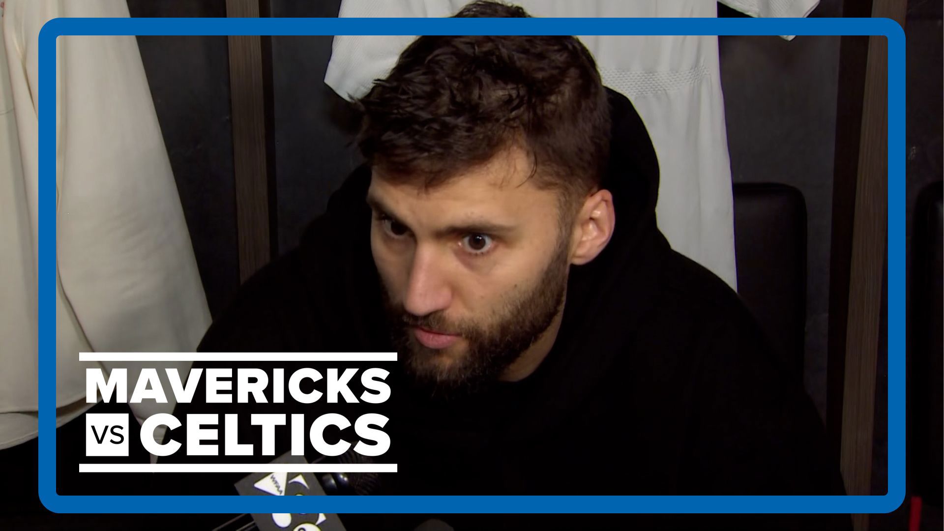 Dallas Mavericks forward Maxi Kleber gives locker room interview to WFAA after the Mavs' Game 5 loss to the Boston Celtics in the 2024 NBA Finals.