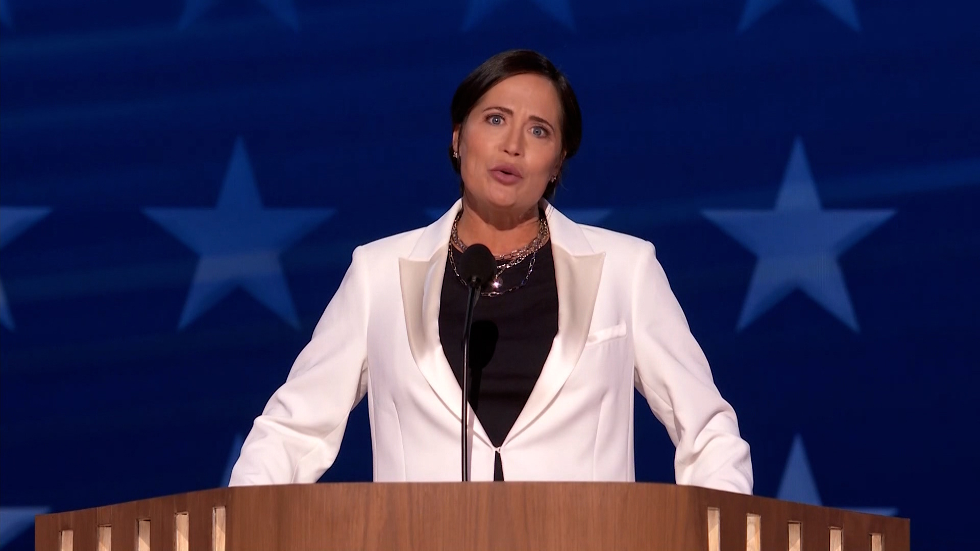 Stephanie Grisham delivered a full speech on day two of the 2024 Democratic National Convention in Chicago, Illinois.