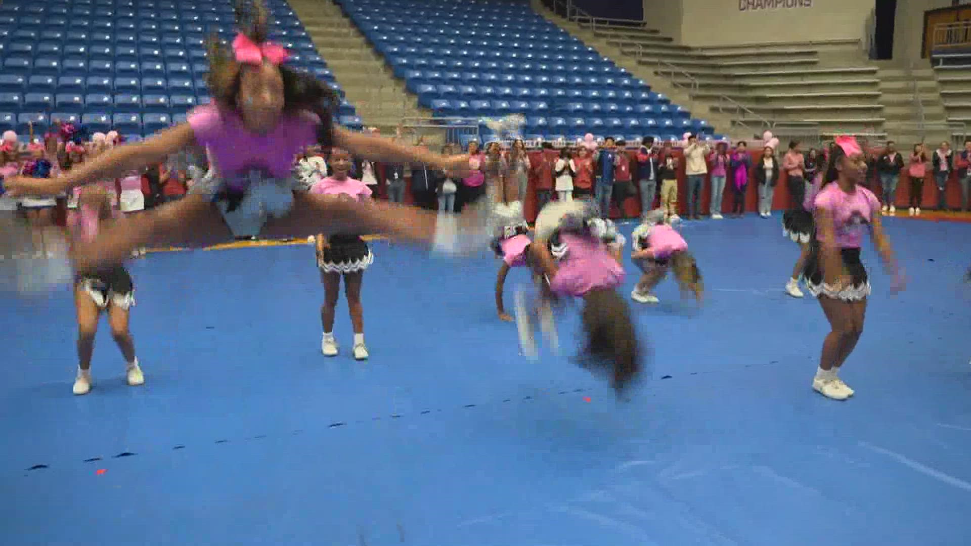 The Duncanville High varsity cheer squad and the DeSoto High cheer team captain help WFAA's Tashara Parker kickoff the festivities for their big game tonight.