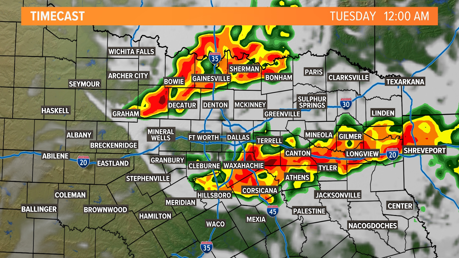 Monday afternoon storms timeline
