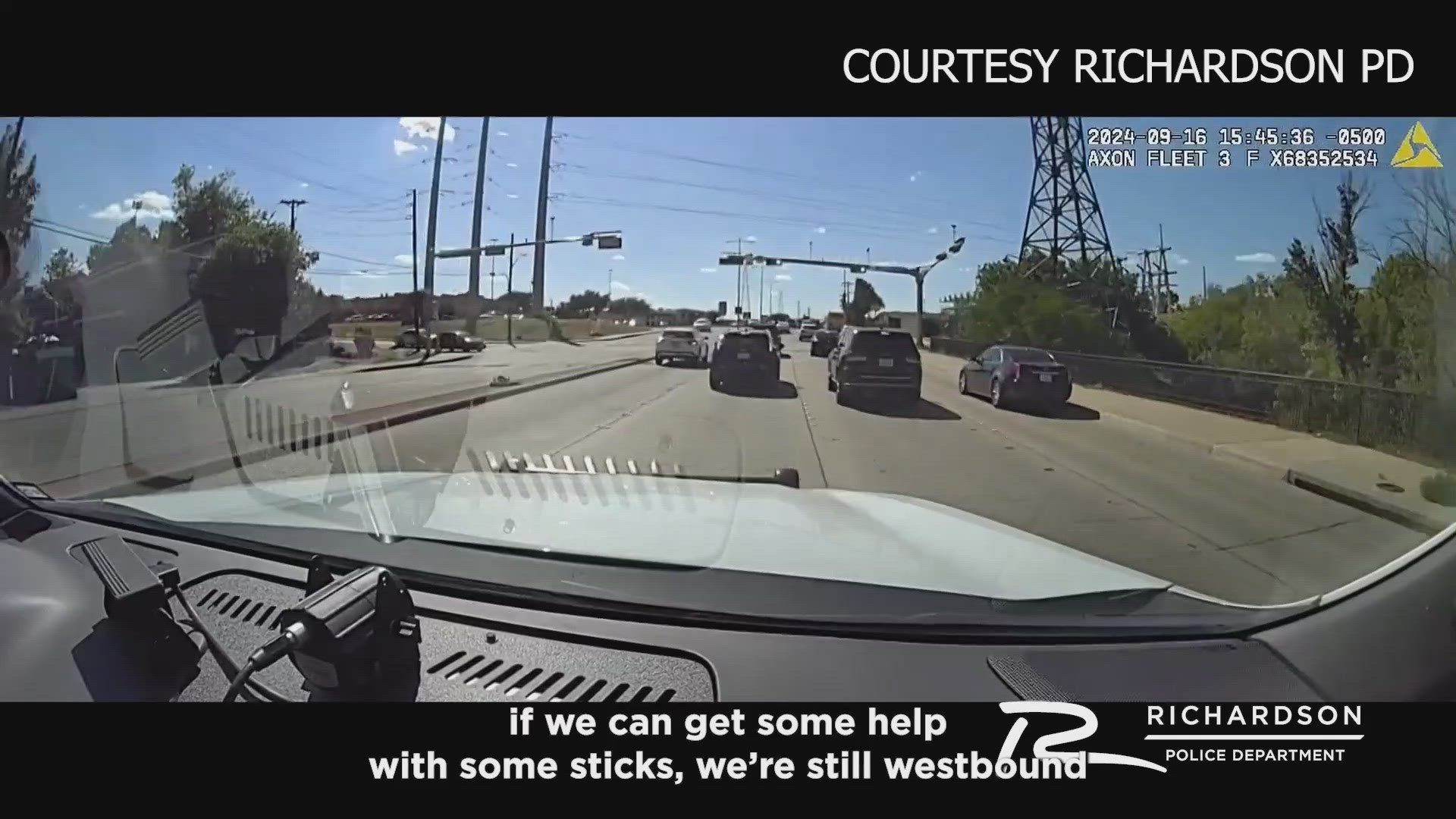 The dashcam video, which is just over three minutes, shows a Richardson officer chasing the suspect vehicle on Sept. 16.