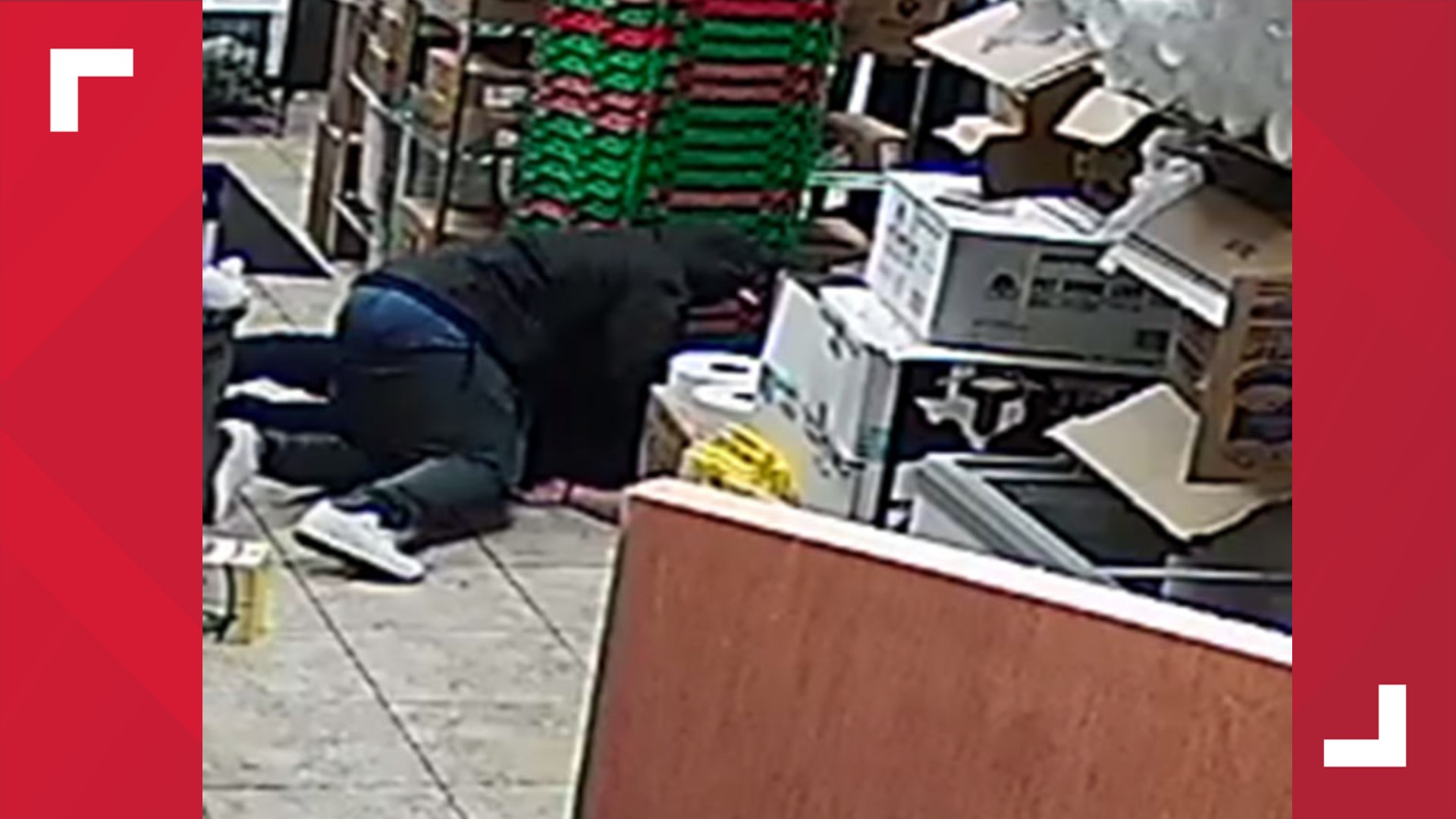 Surveillance videos show images of a suspect and his vehicle in connection to the assault of a store clerk and robbery on July 2, 2019 in Sunnyvale, Texas.