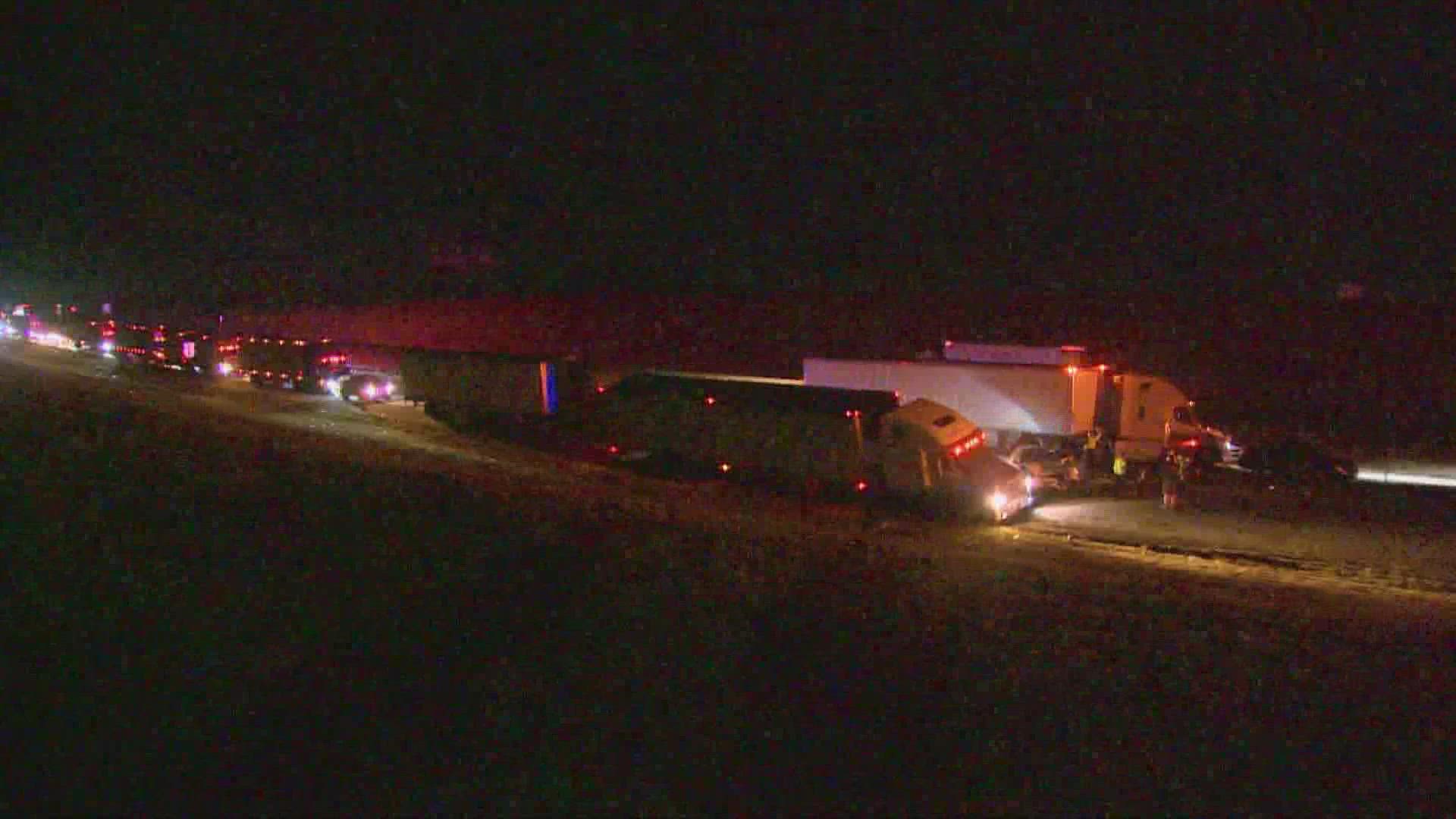 The crash happened around 11 p.m. Monday on westbound I-20 on a bridge near Farm Road 741 in east Mesquite.