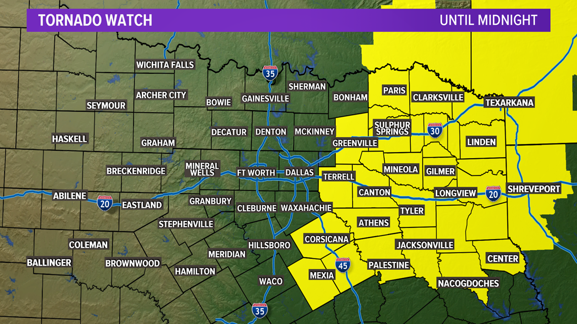 Tornado watch in effect for areas east of DallasFort Worth
