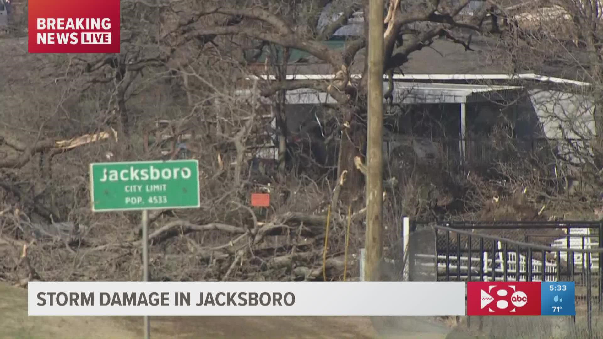 Officials are responding to damaged areas but there are no reports of injuries so far in Jacksboro, Texas.