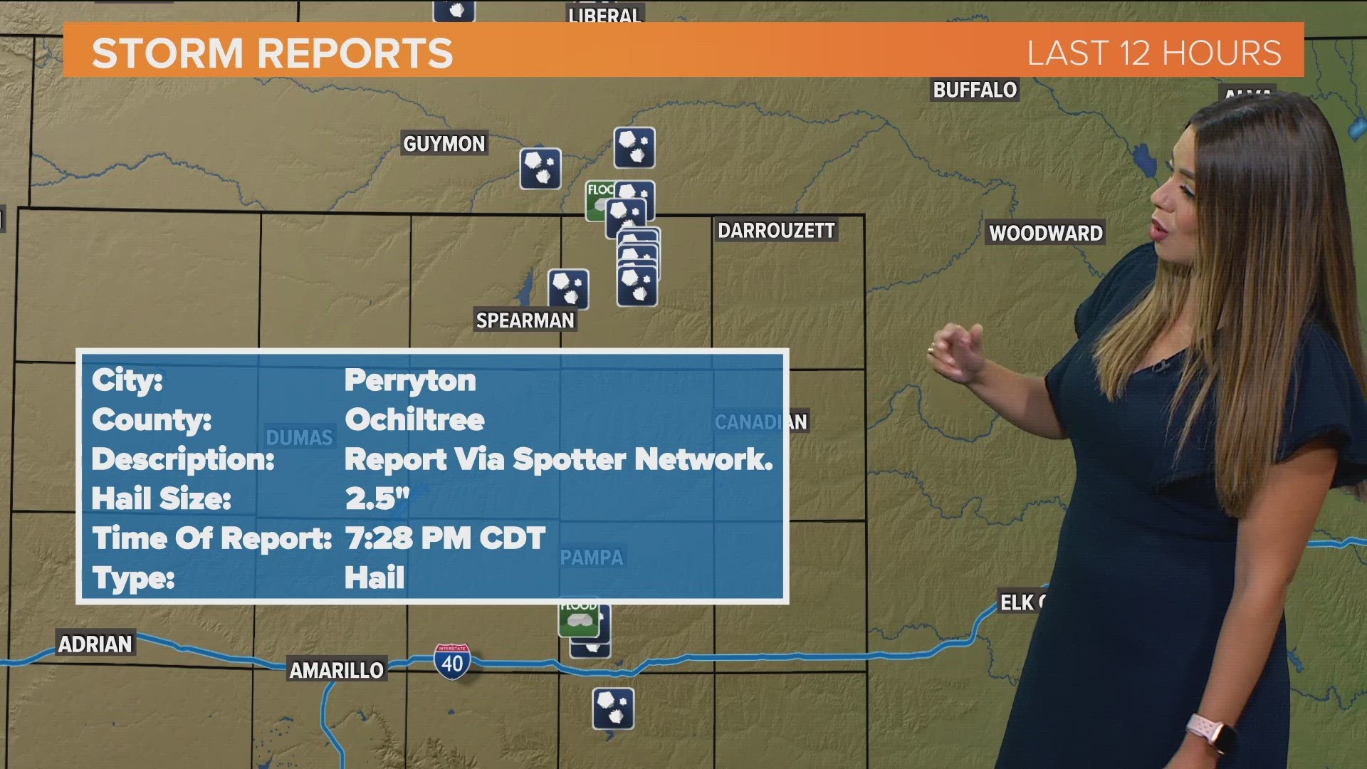 Hail and at least one land spout were reported in the area following Monday storms.