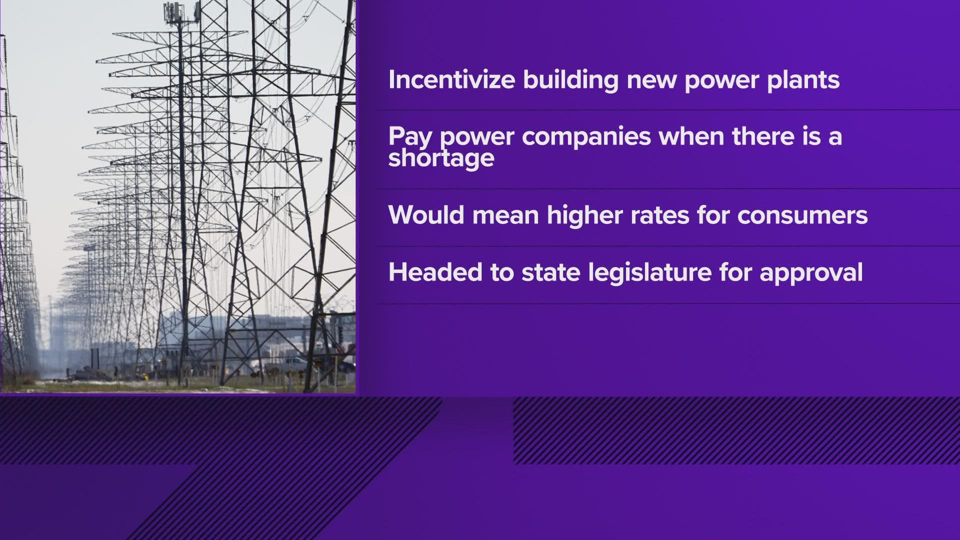 The proposed plan would pay power companies that produce electricity to be available when there’s an electricity shortage on the grid.