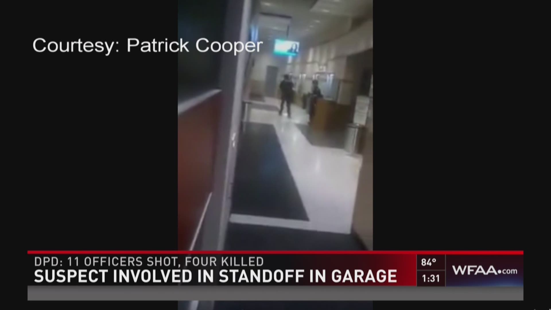 Video shot by Patrick Cooper inside El Centro College captures the sound of gunfire inside the downtown Dallas school.