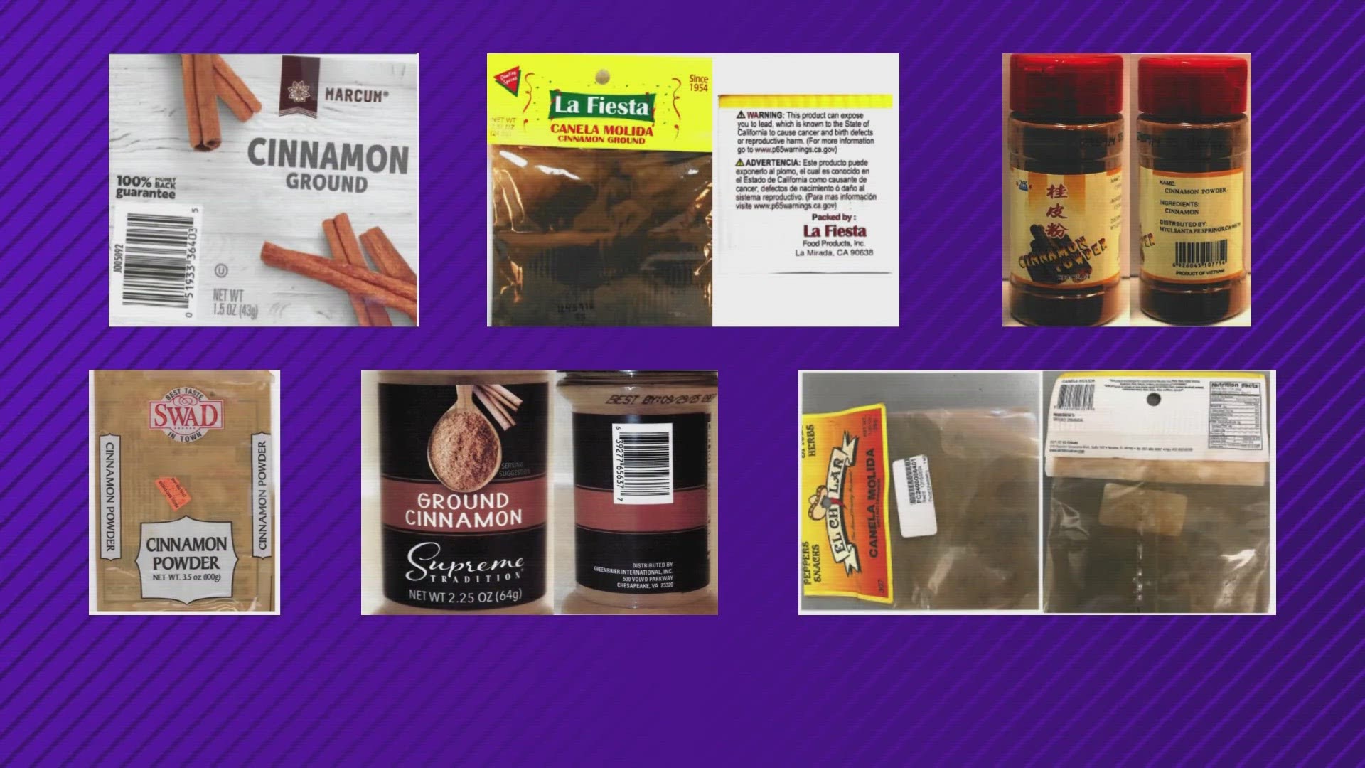 The FDA is advising people to throw away six different brands of ground cinnamon products because of "elevated levels of lead."
