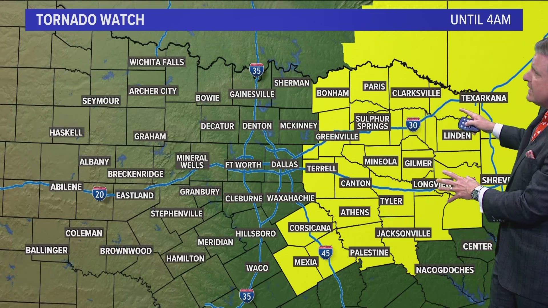 The tornado watch is in place until 4 a.m. Friday.