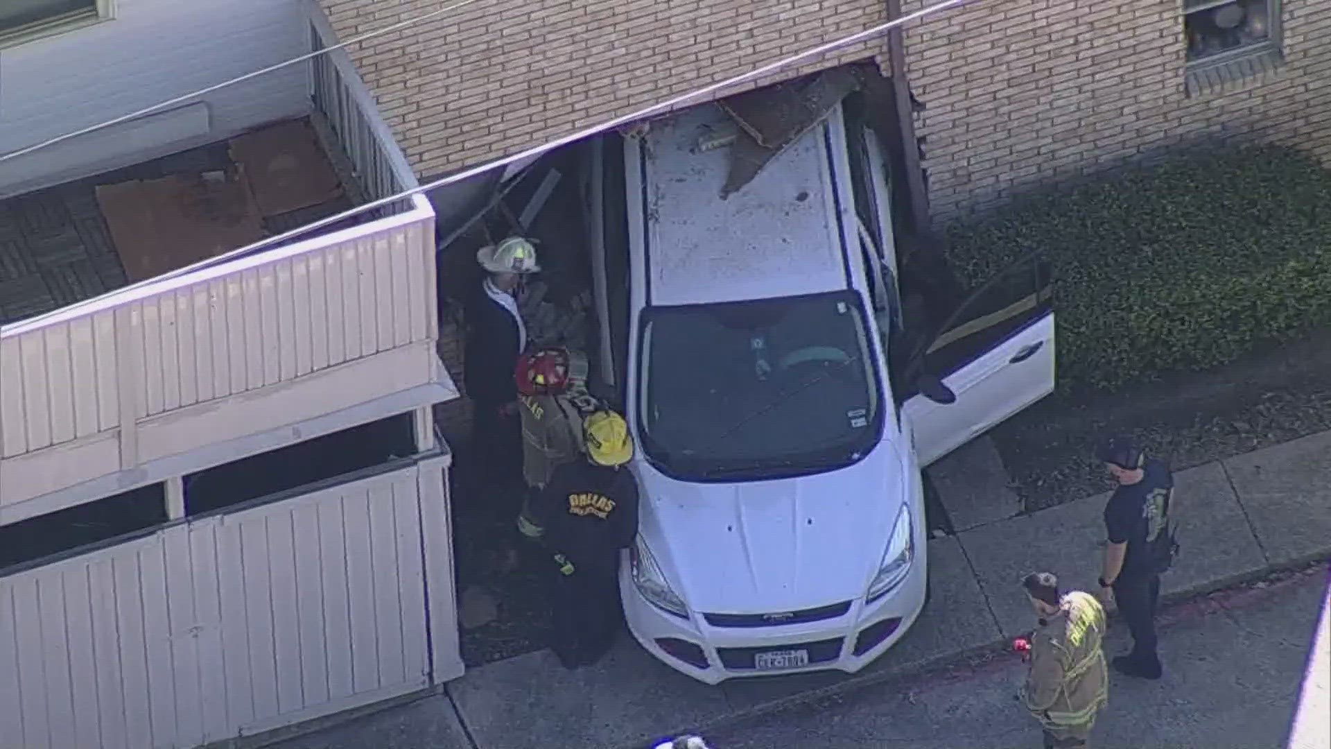 Thankfully no one was injured when a car ran into a North Texas apartment complex.