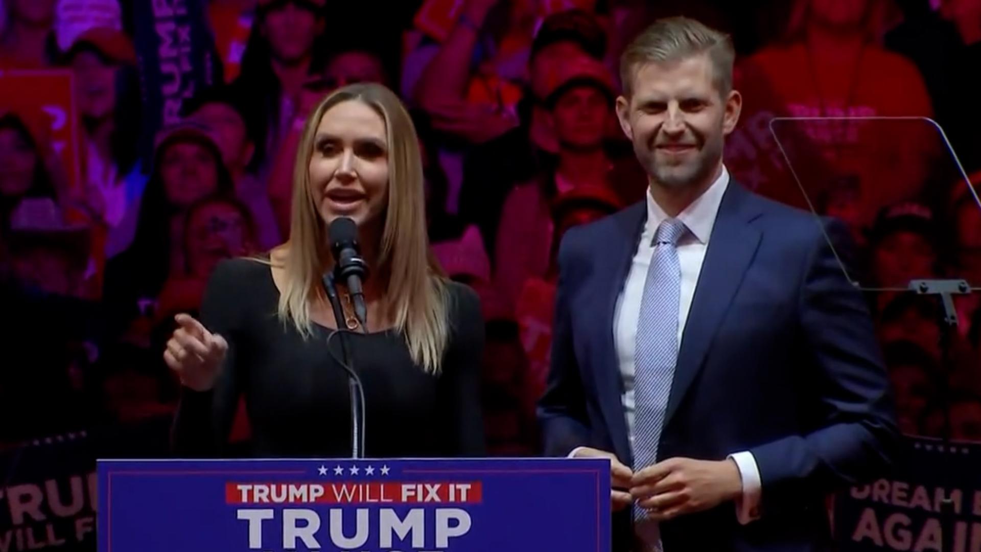 Eric & Laura Trump delivered remarks at a campaign event inside Madison Square Garden in New York City on October 27, 2024.