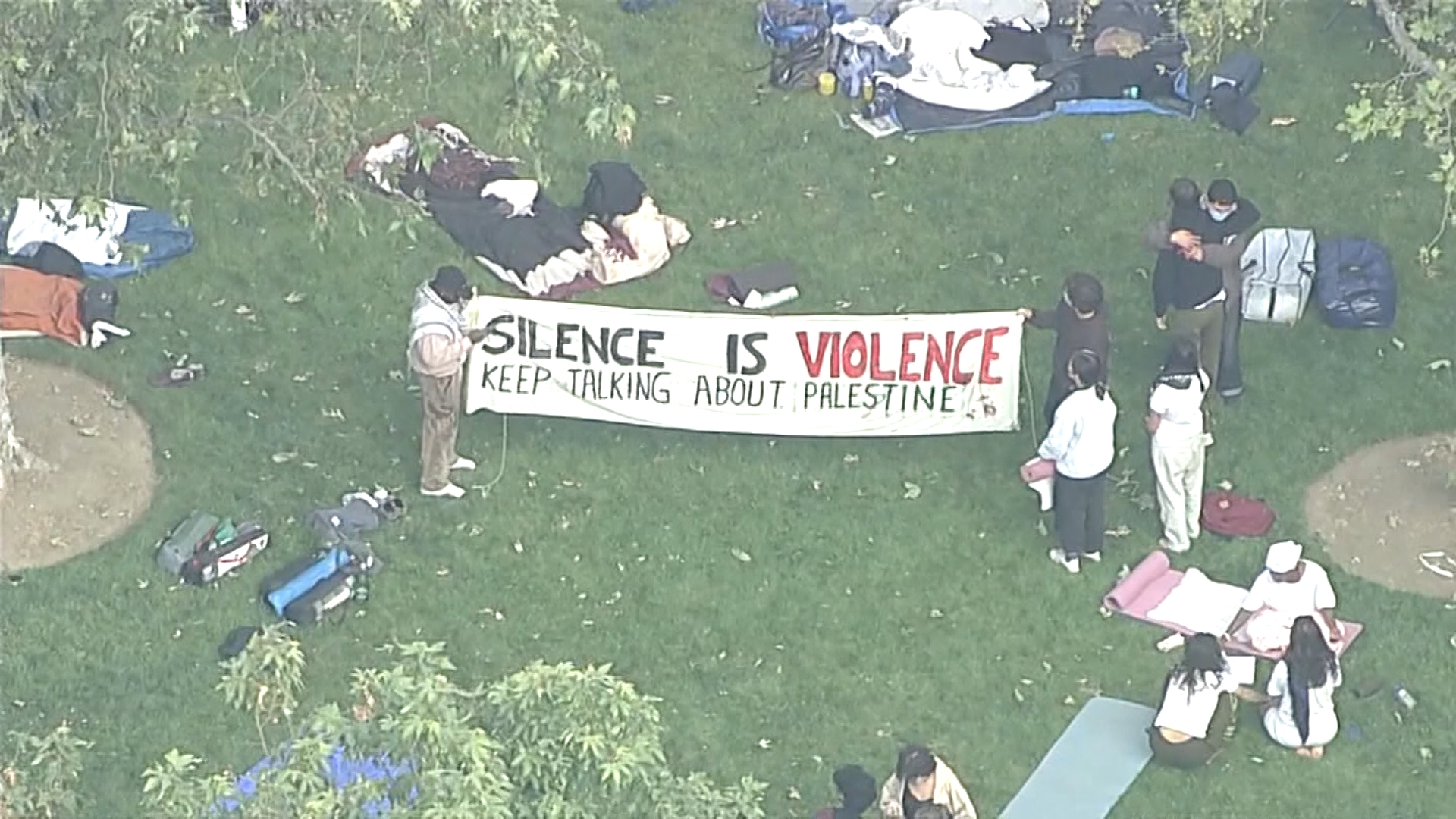 Aerials on April 24, 2024, showed students gathering for a pro-Palestine rally at the University of Southern California.