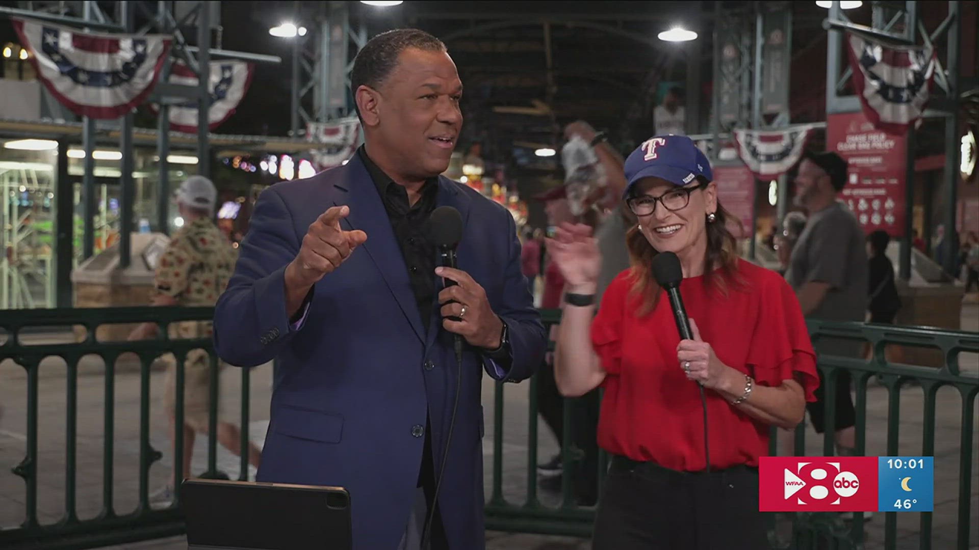 Lifelong Texas Rangers fan Teresa Woodard learns live on air that Texas won the 2023 World Series