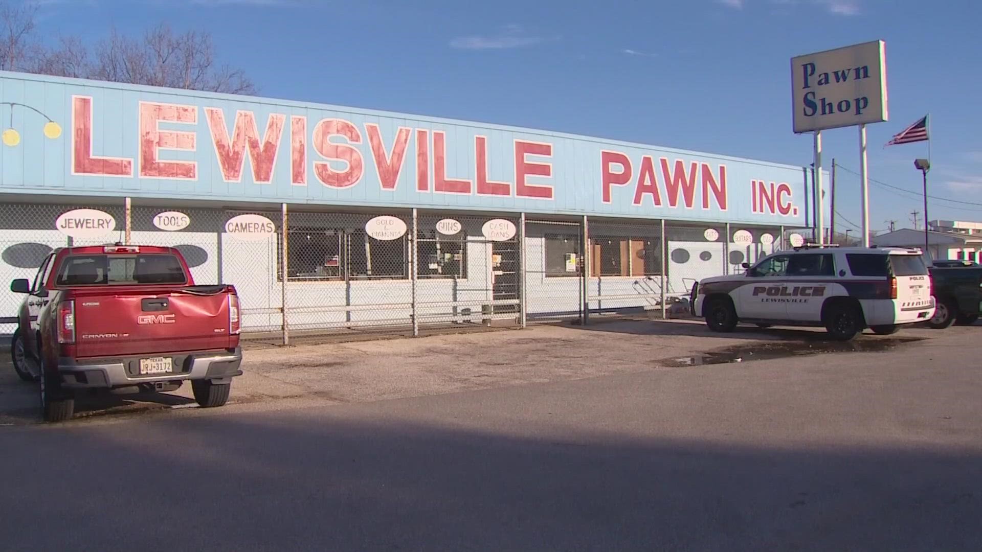 The shooting happened around 9:30 a.m. on Feb. 14 at the Lewisville Pawn Shop at 962 S. Mill St., police said.