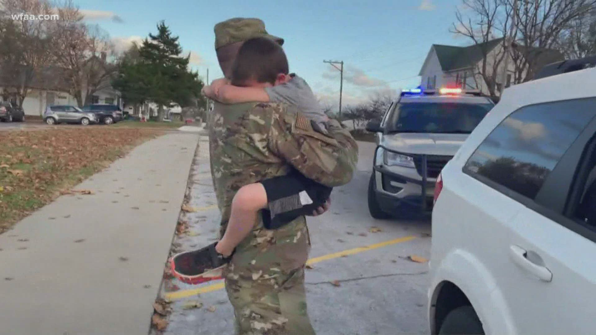 Deputy Sheriff Clint Thomas had just gotten back from a four-month deployment to Afghanistan with the Air Force when he surprised his son during a fake traffic stop.