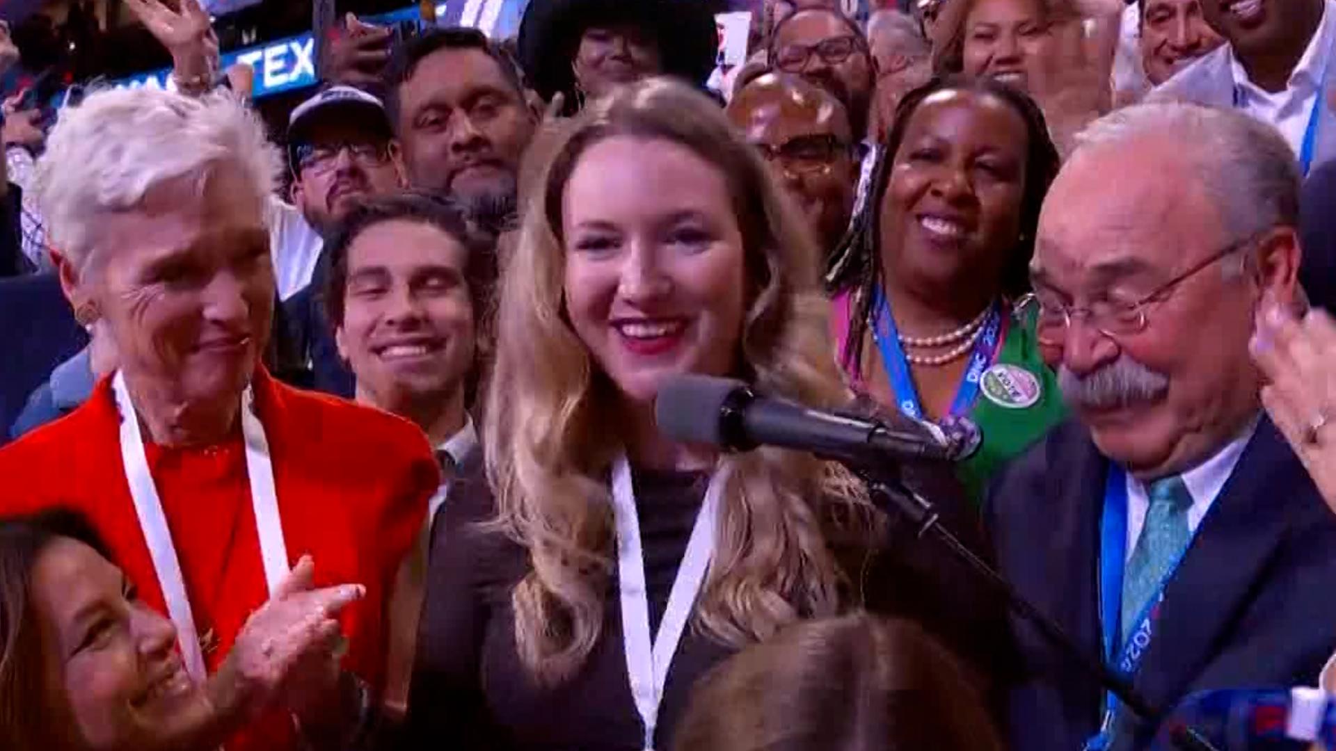 Texas delegates, including Katie Cox, whose reproductive rights case made news nationwide, cast their votes in the 2024 DNC.