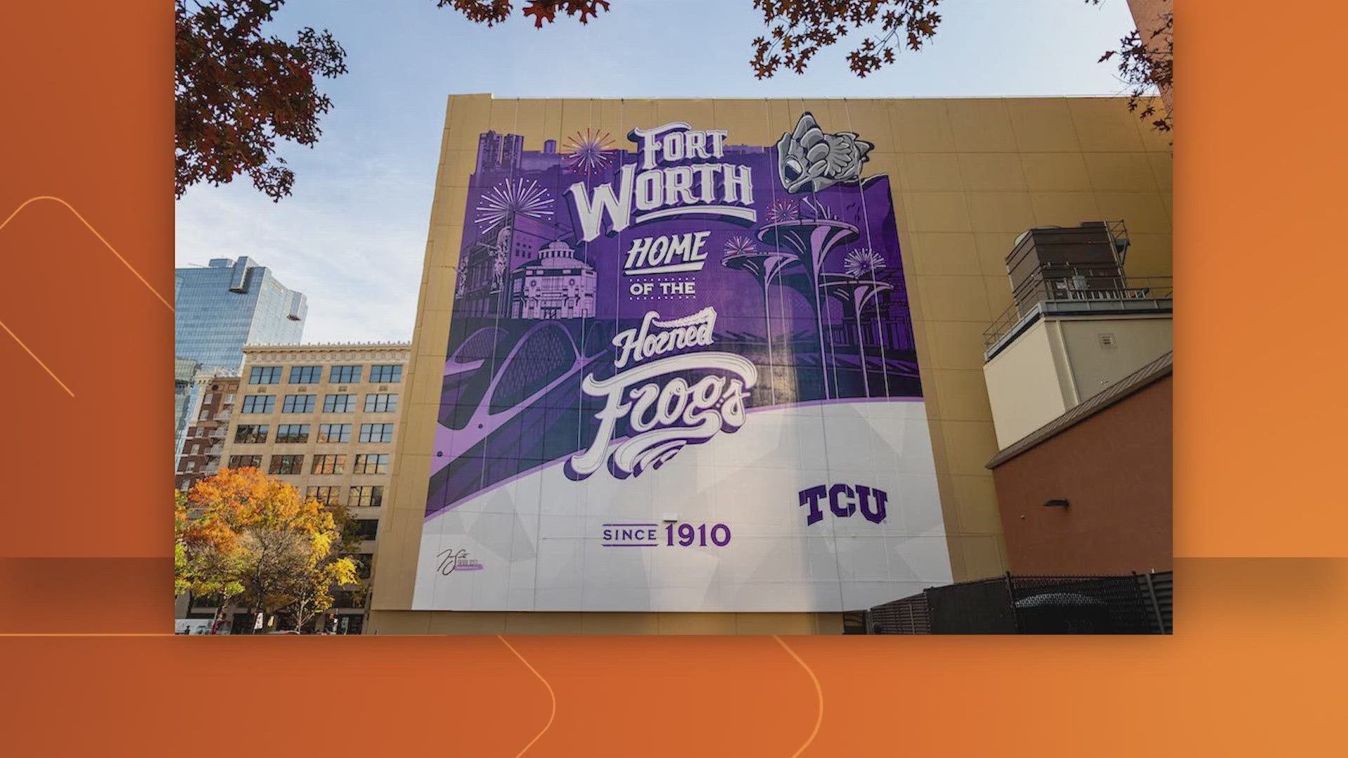 The muralist is a TCU grad who wanted to remind folks that the university belongs to Fort Worth.